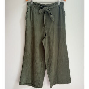 ANTHROPOLOGIE Saturday Sunday Kimber Pants LARGE Green Wide Leg 100% Cotton Boho